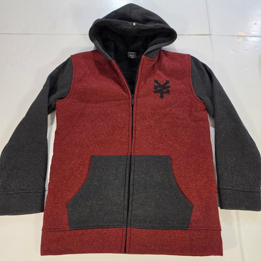 Zoo York Boys XL 18/20 Sherpa Lined Full Zip Hoodie Red Grey 19F64683H-69